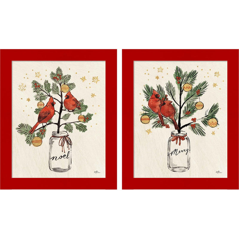 Christmas Lovebirds Noel by Janelle Penner, 2 Piece Red Framed Art Set