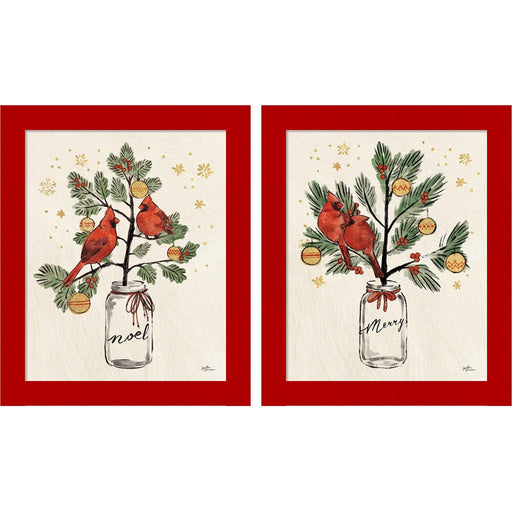 Christmas Lovebirds Noel by Janelle Penner, 2 Piece Red Framed Art Set