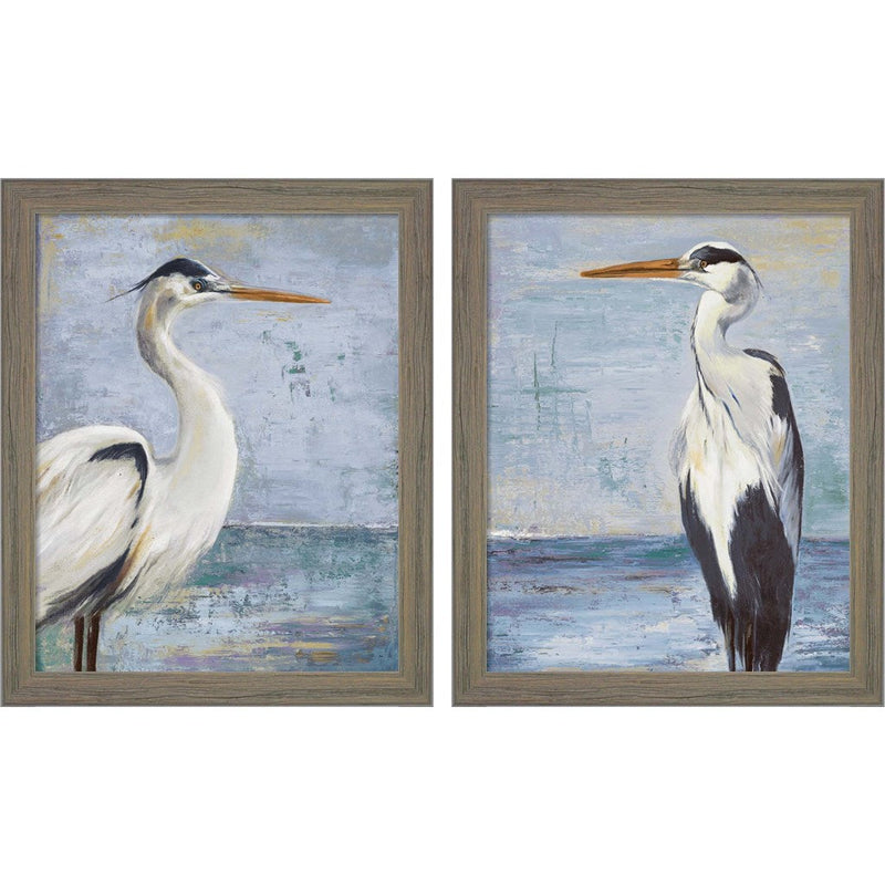 Blue Heron On Blue by Patricia Pinto, 2 Piece Rustic Gray Framed Art Set