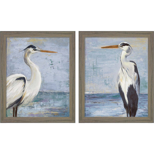 Blue Heron On Blue by Patricia Pinto, 2 Piece Rustic Gray Framed Art Set