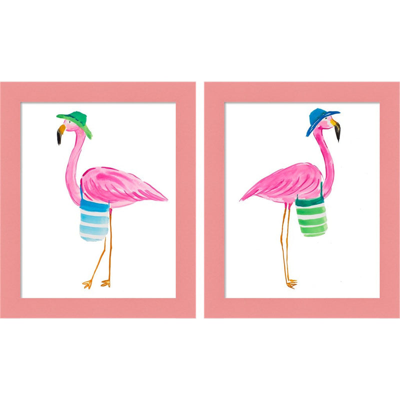 Beach Flamingo by Julie DeRice, 2 Piece Pink Framed Art Set