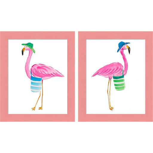 Beach Flamingo by Julie DeRice, 2 Piece Pink Framed Art Set