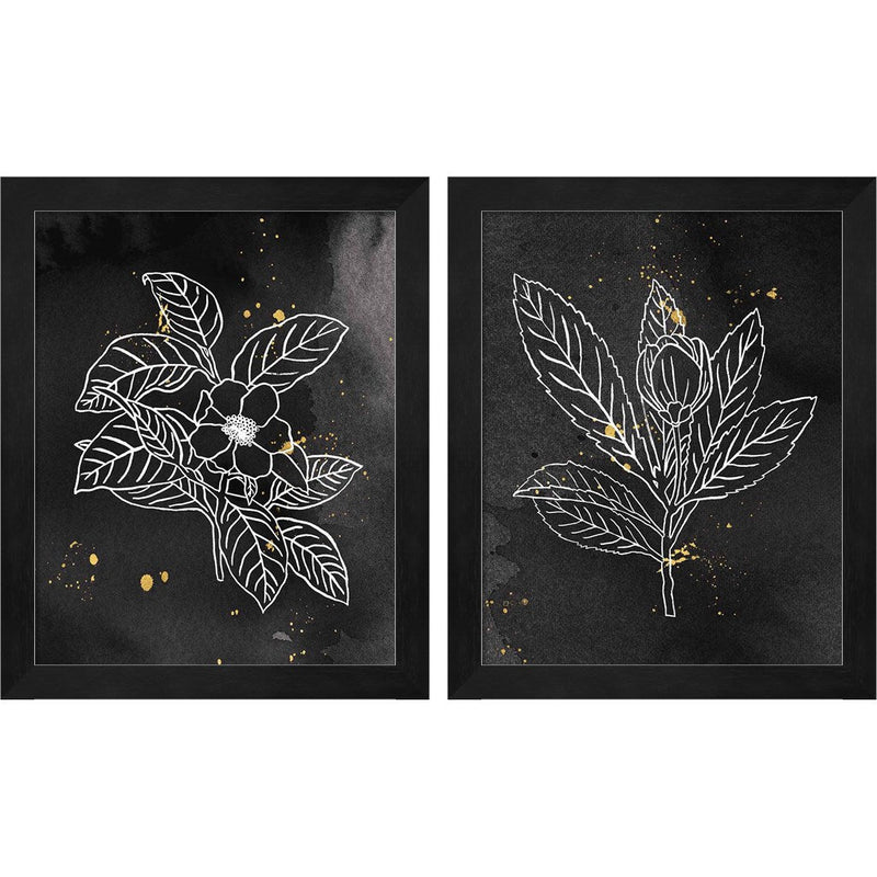 Indigo Blooms Black A by Wild Apple Portfolio, 2 Piece Black Framed Art Set