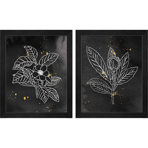 Indigo Blooms Black A by Wild Apple Portfolio, 2 Piece Black Framed Art Set