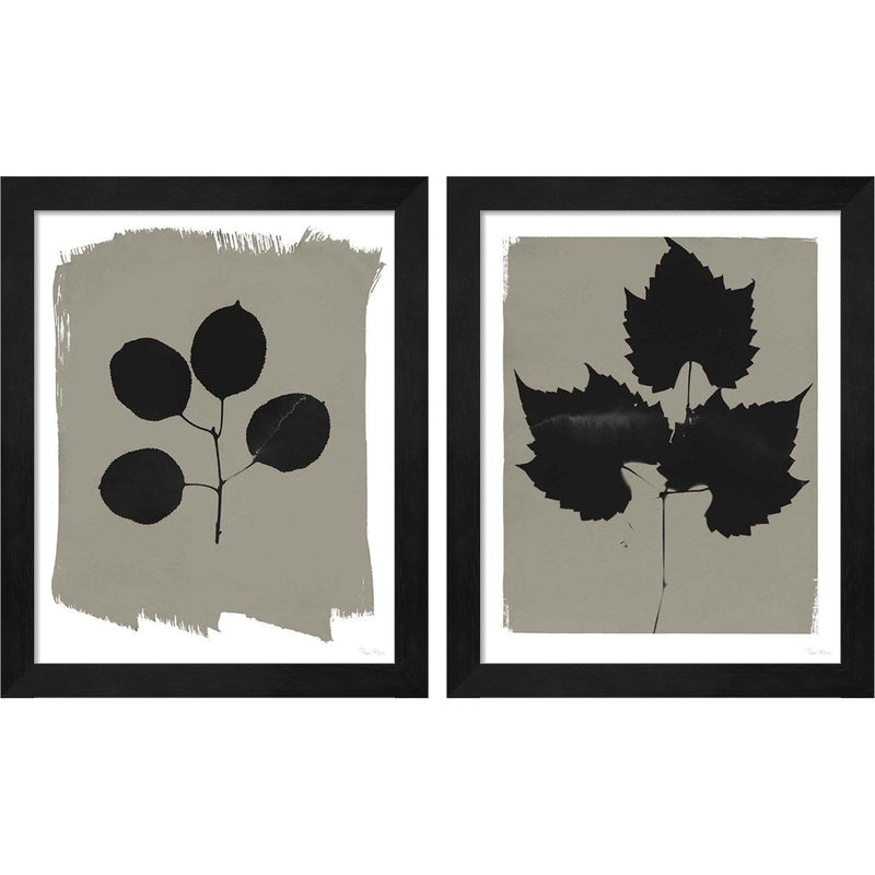 Nature by the Lake Leaves Gray by Piper Rhue, 2 Piece Black Framed Art Set