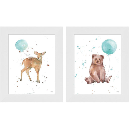 Festive Fawn & Bear by Katrina Pete, 2 Piece White Framed Art Set