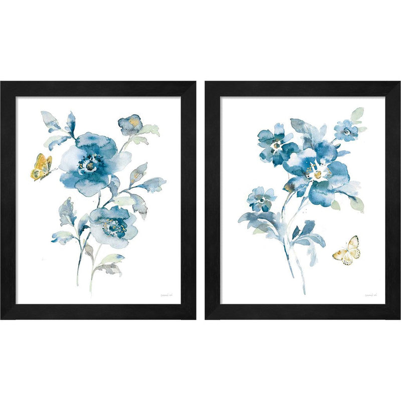 Blues of Summer Gilded by Danhui Nai, 2 Piece Black Framed Art Set