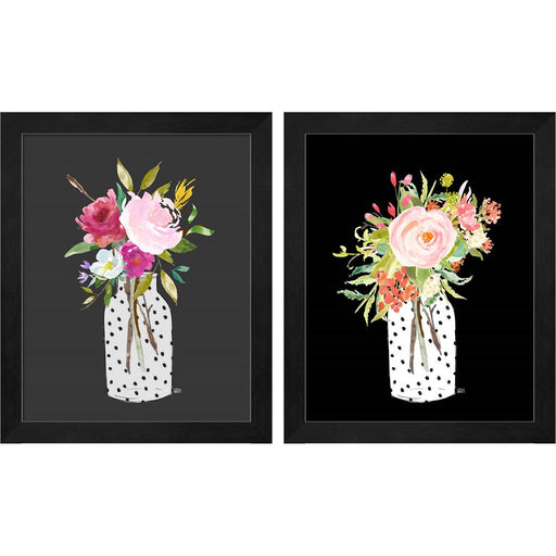 Pink & Coral Still Life by Valerie Wieners, 2 Piece Black Framed Art Set