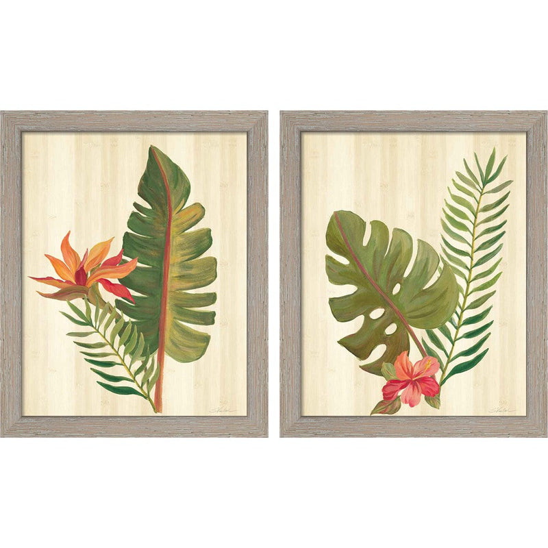 Tropical Garden C by Silvia Vassileva, 2 Piece Rustic White Framed Art Set