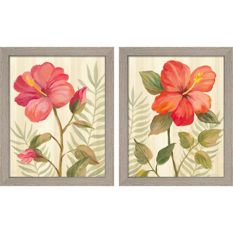 Tropical Garden A by Silvia Vassileva, 2 Piece Rustic White Framed Art Set