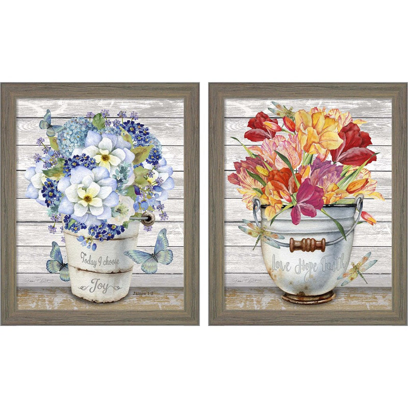 Bouquets of Inspiration by Jean Plout, 2 Piece Rustic Gray Framed Art Set