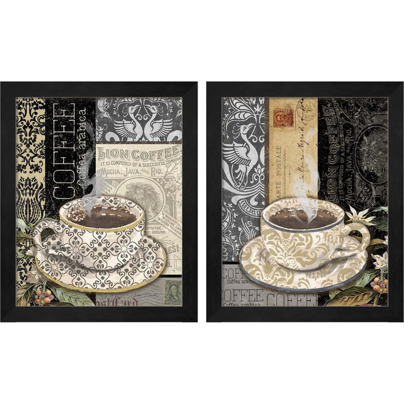 Lion Coffee by Jean Plout, 2 Piece Black Framed Art Set