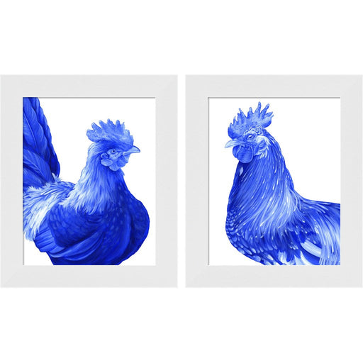 Blue Rooster by Kelsey Wilson, 2 Piece White Framed Art Set
