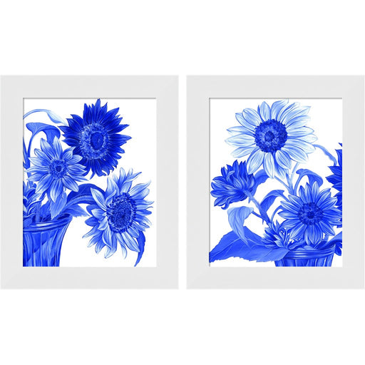 China Sunflowers Blue by Kelsey Wilson, 2 Piece White Framed Art Set