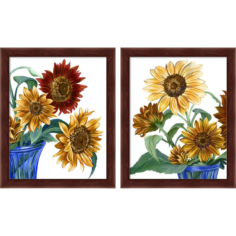 China Sunflowers by Kelsey Wilson, 2 Piece Brown Framed Art Set