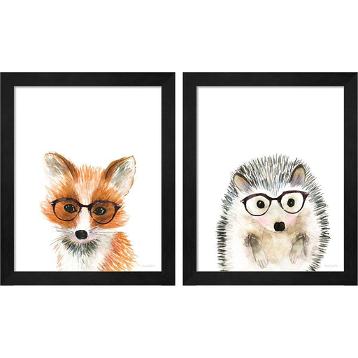 Fox & Hedgehog in Glasses by Mercedes Lopez Charro, 2 Piece Black Framed Art Set