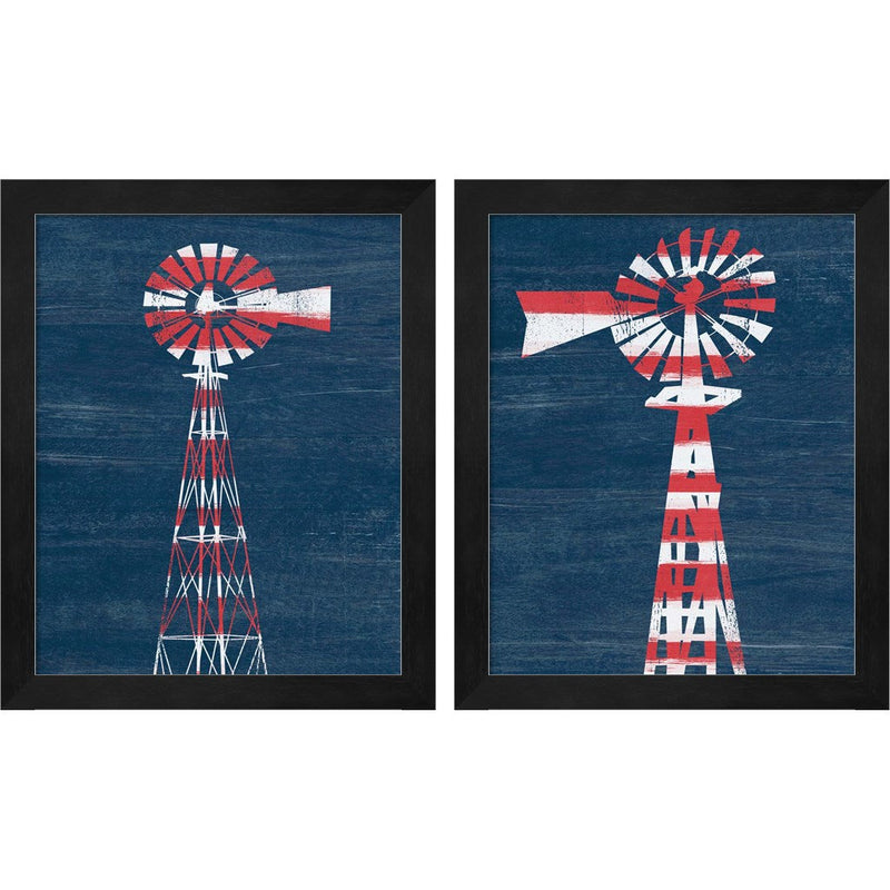 Americana Windmill by Linda Woods, 2 Piece Black Framed Art Set