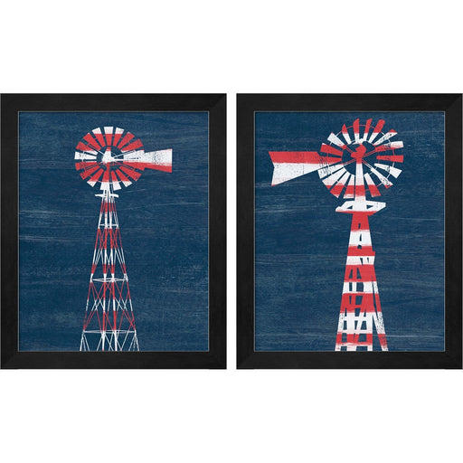 Americana Windmill by Linda Woods, 2 Piece Black Framed Art Set