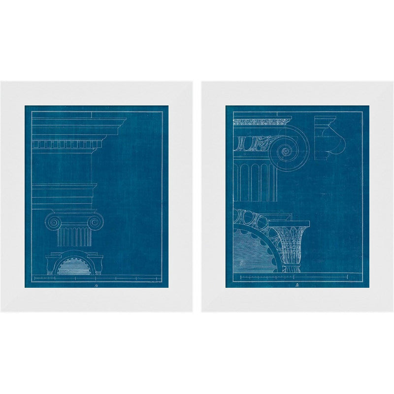 Architectural Columns Blueprint by Wild Apple Portfolio, 2 Piece White Framed Art Set