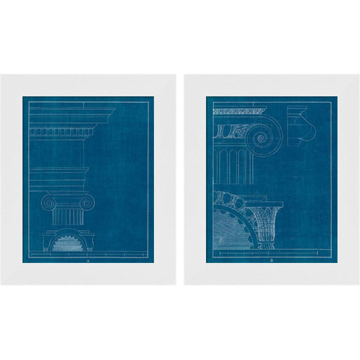 Architectural Columns Blueprint by Wild Apple Portfolio, 2 Piece White Framed Art Set