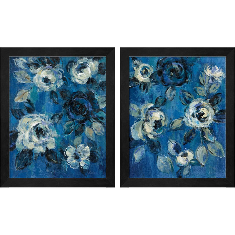 Loose Flowers on Blue by Silvia Vassileva, 2 Piece Black Framed Art Set