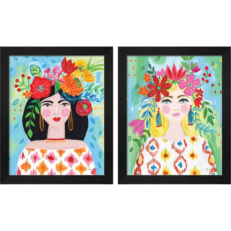Boho Girl by Farida Zaman, 2 Piece Black Framed Art Set