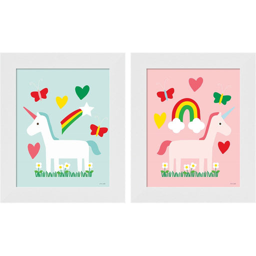 Unicorn Fun by Ann Kelle, 2 Piece White Framed Art Set