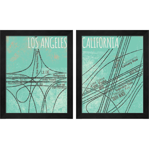 LA Roads & California Roads by SD Graphics Studio, 2 Piece Black Framed Art Set