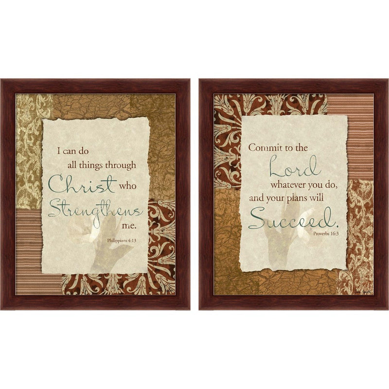 Lords my Strength & Commit to the Lord by John Spaeth, 2 Piece Brown Framed Art Set