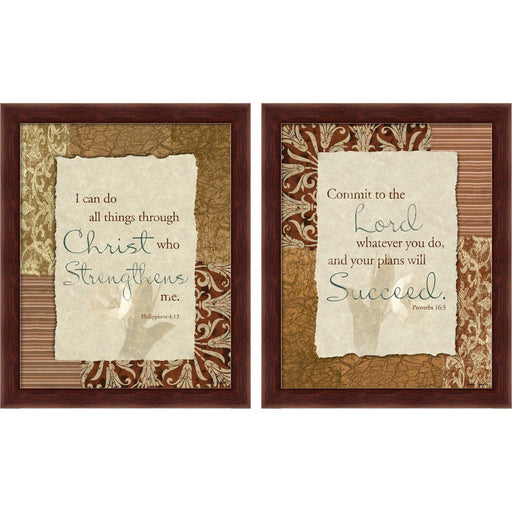 Lords my Strength & Commit to the Lord by John Spaeth, 2 Piece Brown Framed Art Set