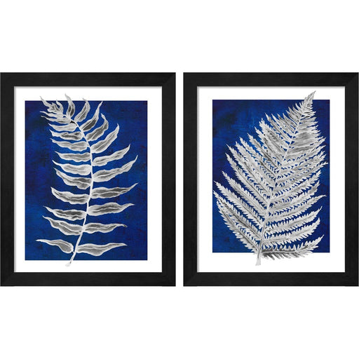 Blue Fern in White Border by Elizabeth Medley, 2 Piece Black Framed Art Set