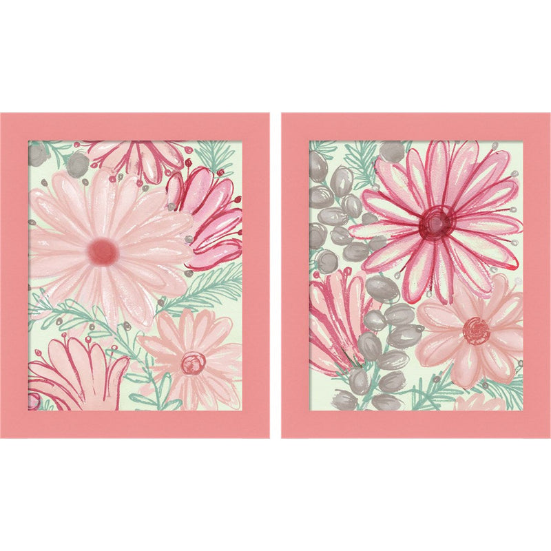 Color Burst Blooms by Elizabeth Medley, 2 Piece Pink Framed Art Set