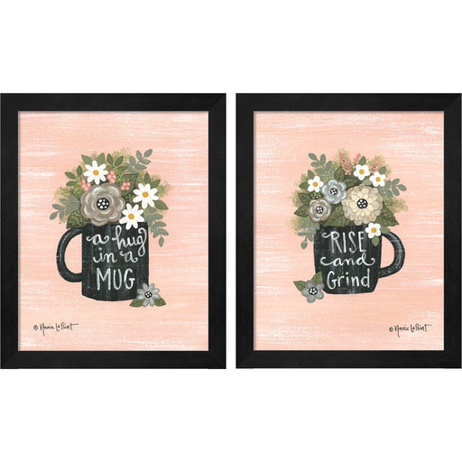 Hug in a Mug & Rise and Grind by Annie Lapoint, 2 Piece Black Framed Art Set