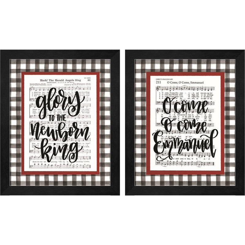 Glory to the Newborn King & O Come Emmanuel by Imperfect Dust, 2 Piece Black Framed Art Set