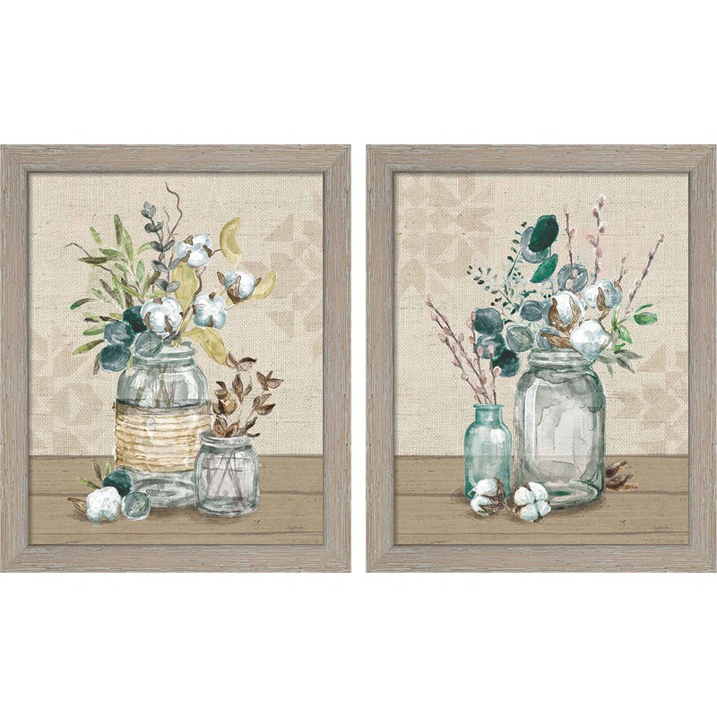 Cotton Bouquet by Mary Urban, 2 Piece Rustic White Framed Art Set