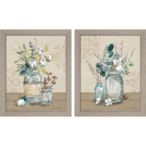 Cotton Bouquet by Mary Urban, 2 Piece Rustic White Framed Art Set