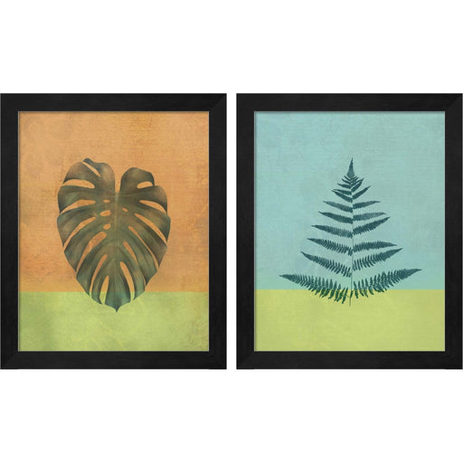 Orange Leaf & Aqua Fern by JMB Designs, 2 Piece Black Framed Art Set