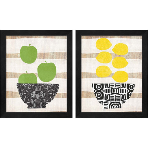 Bowl of Green Apples & Lemons by Linda Woods, 2 Piece Black Framed Art Set