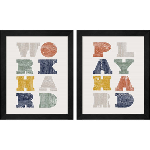 Work Hard & Play Hard by Kyra Brown, 2 Piece Black Framed Art Set