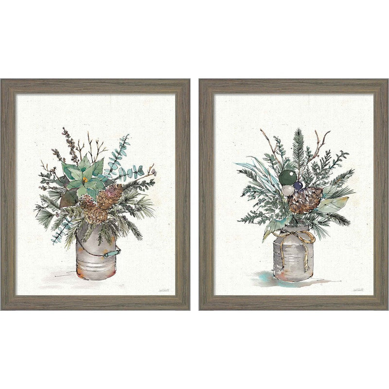 Seasonal Charm Greenery by Anne Tavoletti, 2 Piece Rustic Gray Framed Art Set