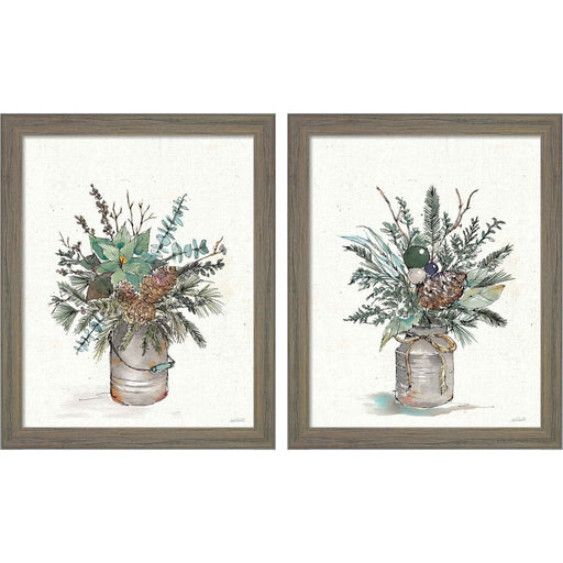 Seasonal Charm Greenery by Anne Tavoletti, 2 Piece Rustic Gray Framed Art Set