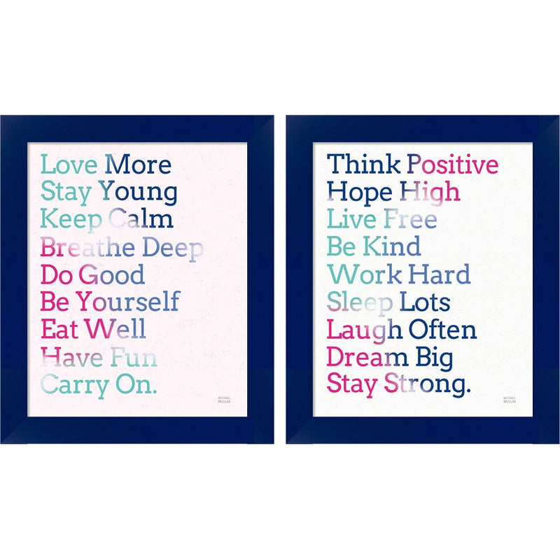 Key to Happiness Hot Pink by Michael Mullan, 2 Piece Blue Framed Art Set