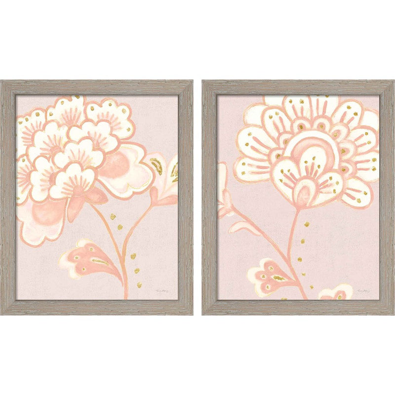 Flora Chinoiserie Textured Terra by Emily Adams, 2 Piece Rustic White Framed Art Set