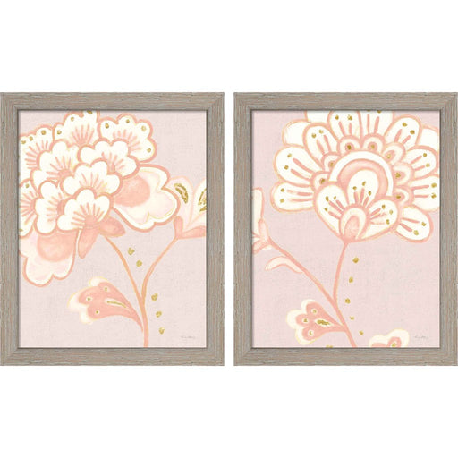 Flora Chinoiserie Textured Terra by Emily Adams, 2 Piece Rustic White Framed Art Set