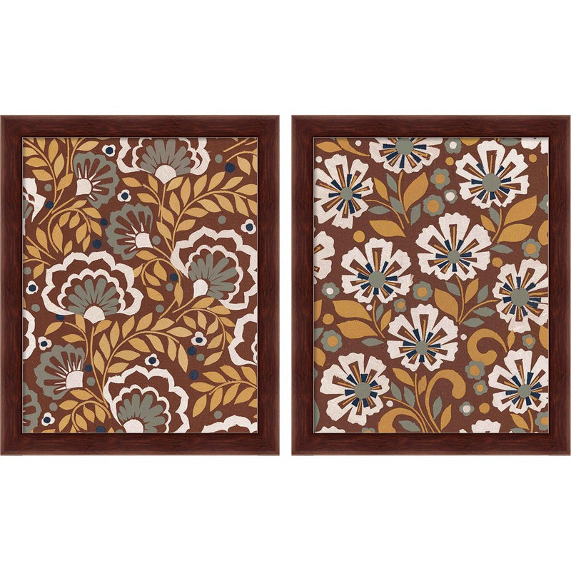 Boho Floral by Wild Apple Portfolio, 2 Piece Brown Framed Art Set