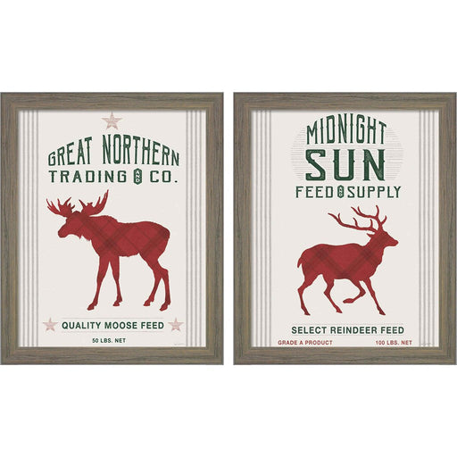 Northern Trading Moose Feed & Midnight Sun Reindeer Feed by Sue Schlabach, 2 Piece Rustic Gray Framed Art Set