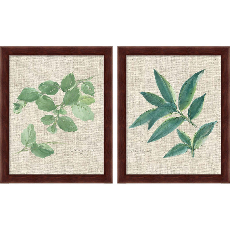 Oregano & Bay Leaf on Burlap by Chris Paschke, 2 Piece Brown Framed Art Set