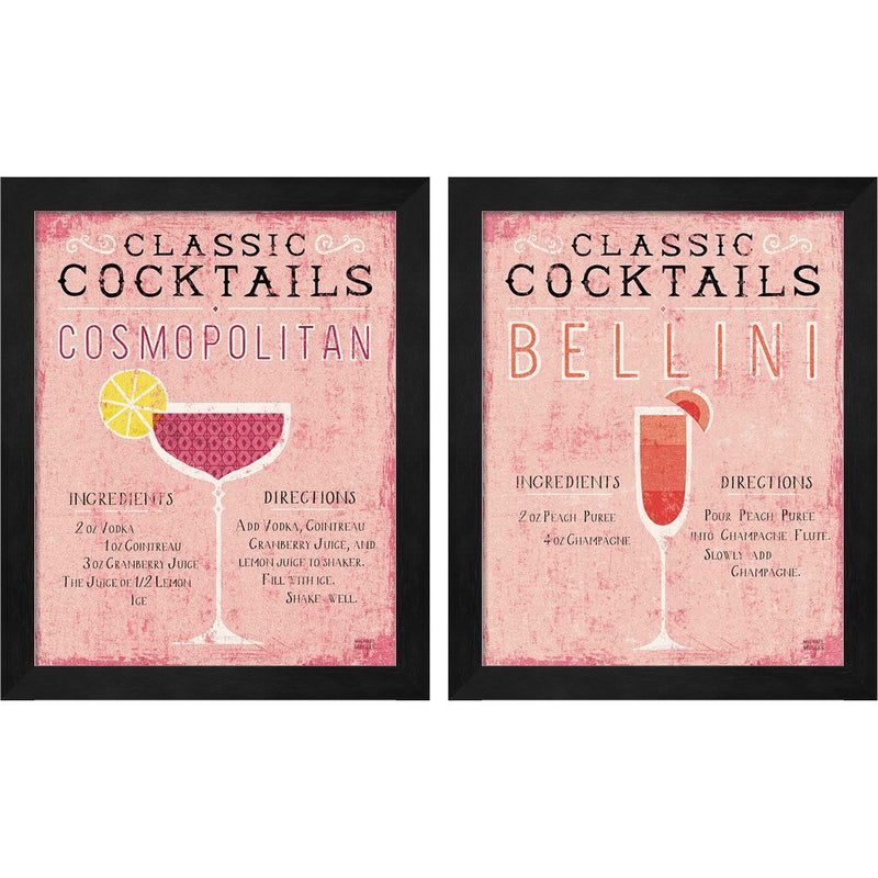 Classic Cocktails Pink by Michael Mullan, 2 Piece Black Framed Art Set