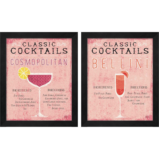 Classic Cocktails Pink by Michael Mullan, 2 Piece Black Framed Art Set