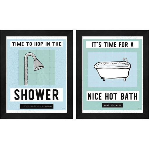 Shower Hopping & Hot Bath by Melissa Averinos, 2 Piece Black Framed Art Set